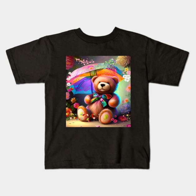 Bears And Flowers Kids T-Shirt by The Global Worker